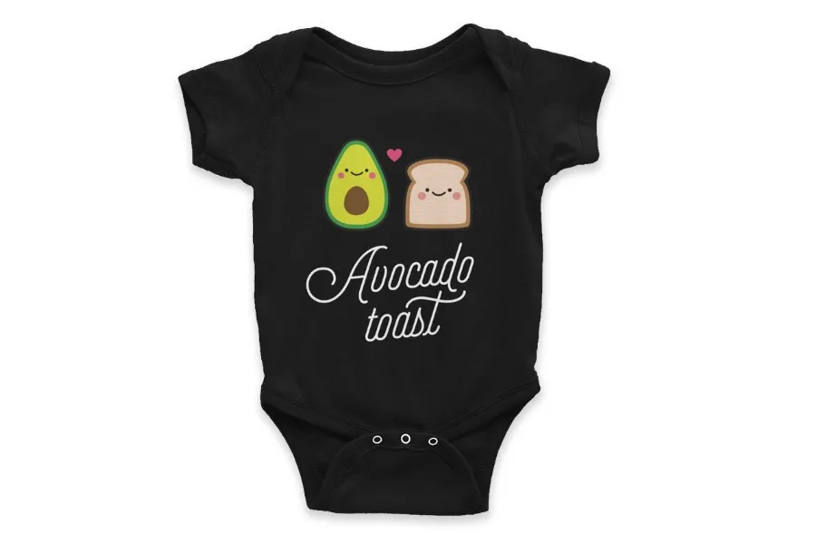 Foodie baby gifts: Avocado toast onesie from Plant Love Boutique