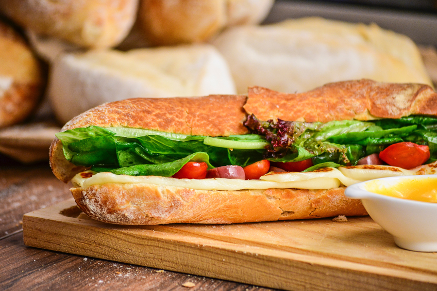 caprese sandwich on baguette