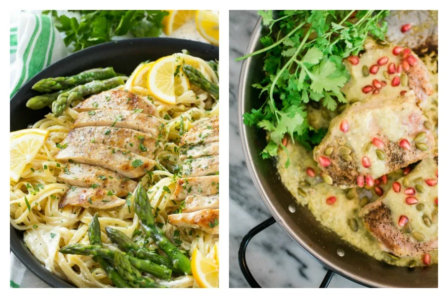 Cool Mom Eats weekly meal plan: 5 easy, family-friendly dinners for the week ahead, including  Lemon Asparagus Pasta at Dinner at the Zoo and Pork Chops in Salsa Verde at Muy Bueno