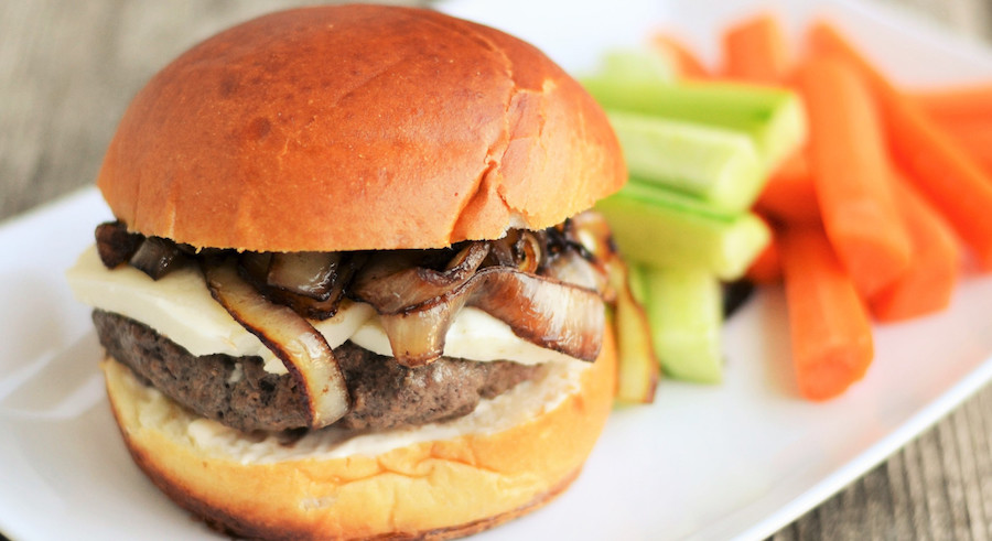 Eco-friendly veggie burgers: Mushroom-Beef burgers at From James to Jaime