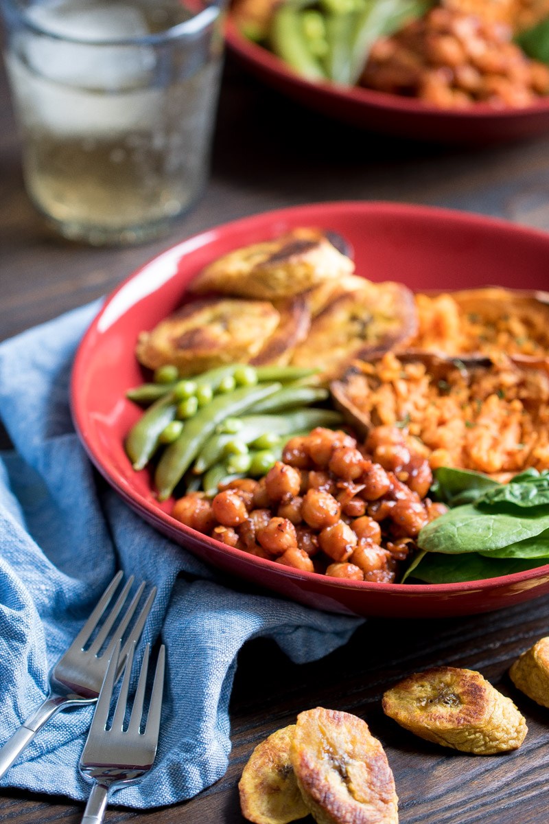 Cool Mom Eats weekly meal plan: Roasted Plaintain and BBQ Chickpea Vegan Bowl at Orchids and Sweet Tea