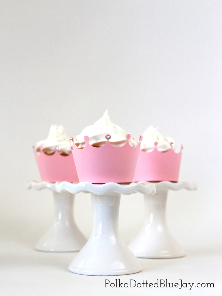 DIy Princess Cupcake Wrappers you can use to make cupcakes more fun | Instructions via Polka Dotted Blue Jay