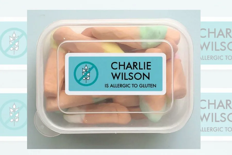 Custom food allergy labels for kids: Gluten allergy label at Tiny Me