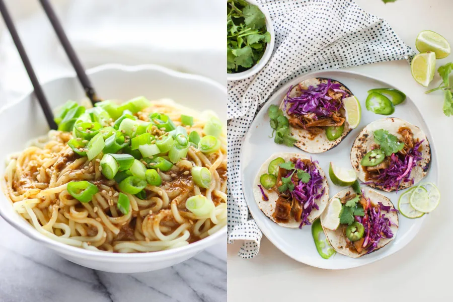 On the latest Cool Mom Eats weekly meal plan, we've got 5 easy, family friendly dinner recipes for the week ahead, including Easy Sesame Noodles at Spice the Plate, 15-Minute vegan Korean Jackfruit Tacos at Sweet Potato Tacos, amazing July 4th options, and more!