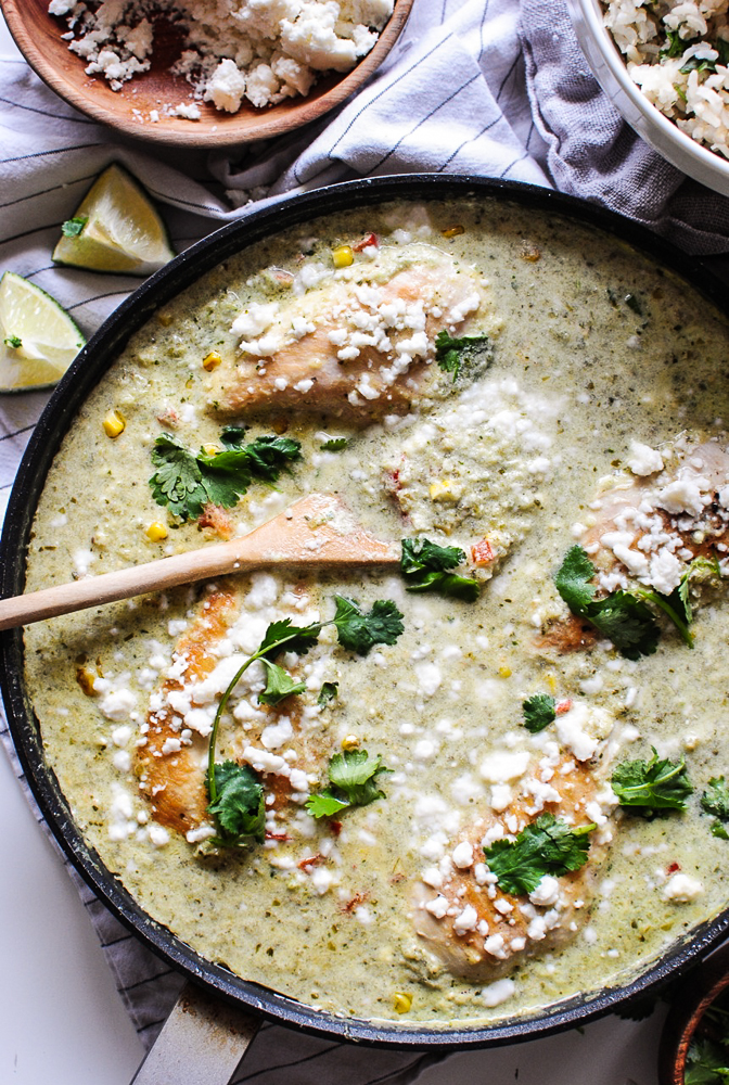 Cool Mom Eats weekly meal plan: Skillet Chicken Suiza at Bev Cooks