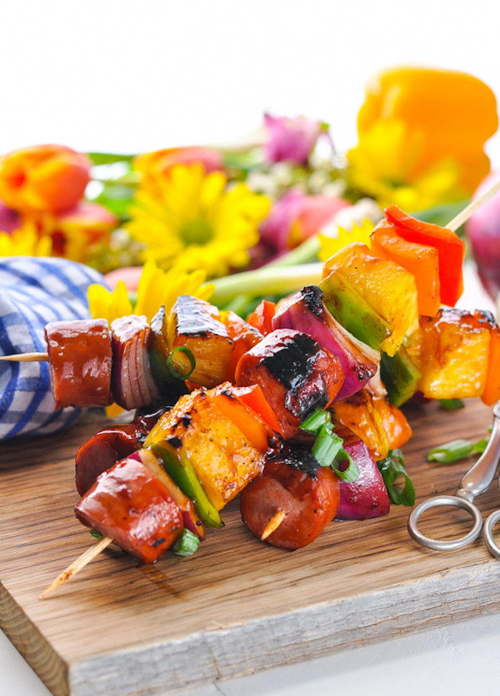 Simple camping recipes: Hawaiian Kielbasa Kabobs at The Seasoned Mom