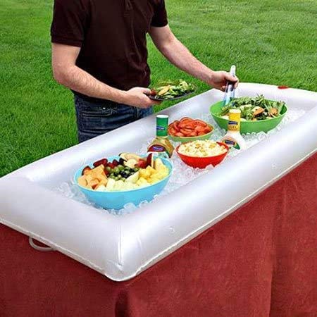 Chilled inflatable buffet salad bar helps stash ice to keep cold food safe to eat in the summer