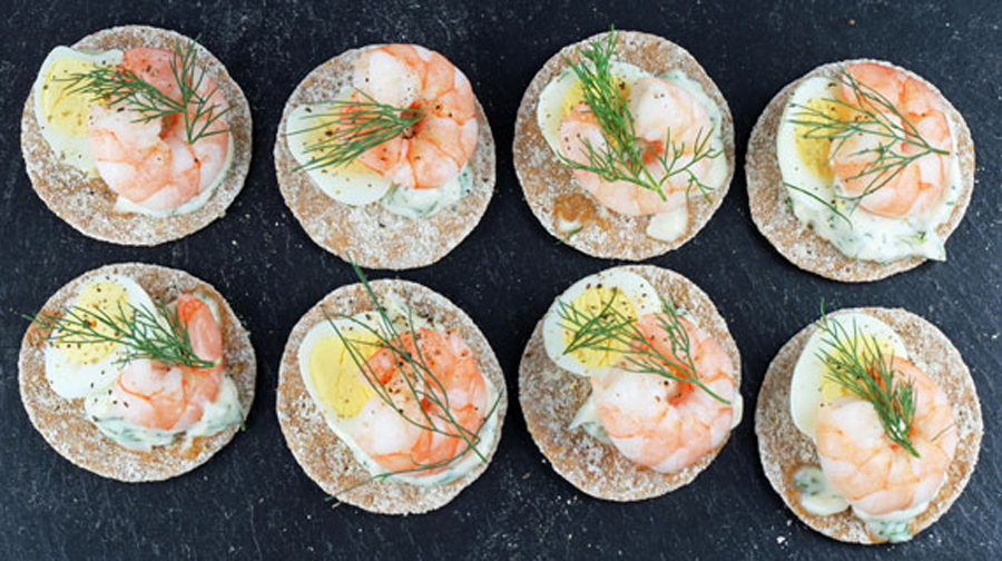 Swedish fika tea party recipes:  Prawn and Egg Canapés from Swedishfood.com