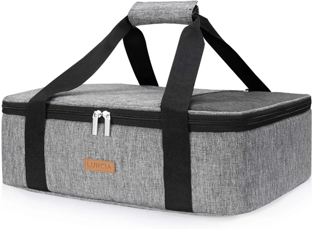 Insulated casserole carrier to keep food for cookouts and potlucks safe in the summer -- hot or cold