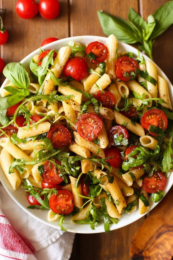 Creative Summer Pasta Salads: Tomato and Arugula Balsamic Pasta Salad from A Saucy Kitchen Creative Summer Pasta Salads: Tomato and Arugula Balsamic Pasta Salad from A Saucy Kitchen