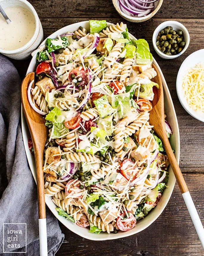 Chicken Caesar Salad Pasta from IowaGirlEats Chicken Caesar Salad Pasta from IowaGirlEats