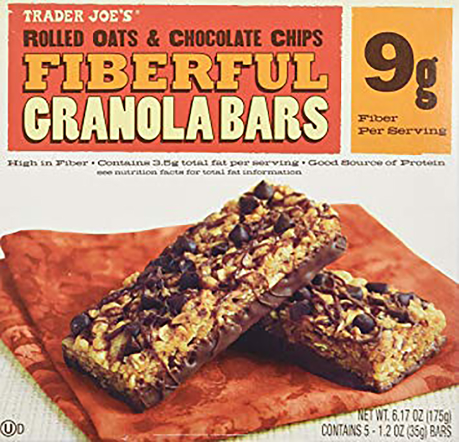 Camp snacks ideas for kids from Trader Joe’s: Fiberful Granola Bars with Rolled Oats and Chocolate Chips 