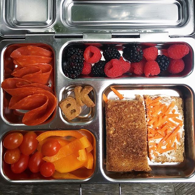 Easy preschool lunch ideas for toddlers: Cream cheese and carrot sandwich bento idea via Stacie of One Hungry Mama
