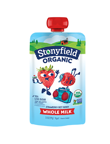 Stonyfield Organic yogurt and fruit squeeze pouches: Healthier alternative to fruit snacks in a lunch box
