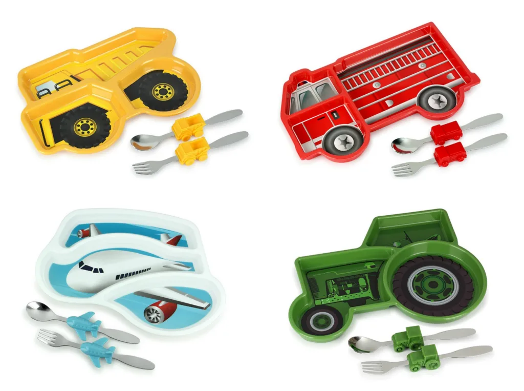 Truck and plane Funtime Meal Time sets for kids help teach portion control -- or just keep food from touching | Dishes to make mealtime fun at CoolMomEats.com