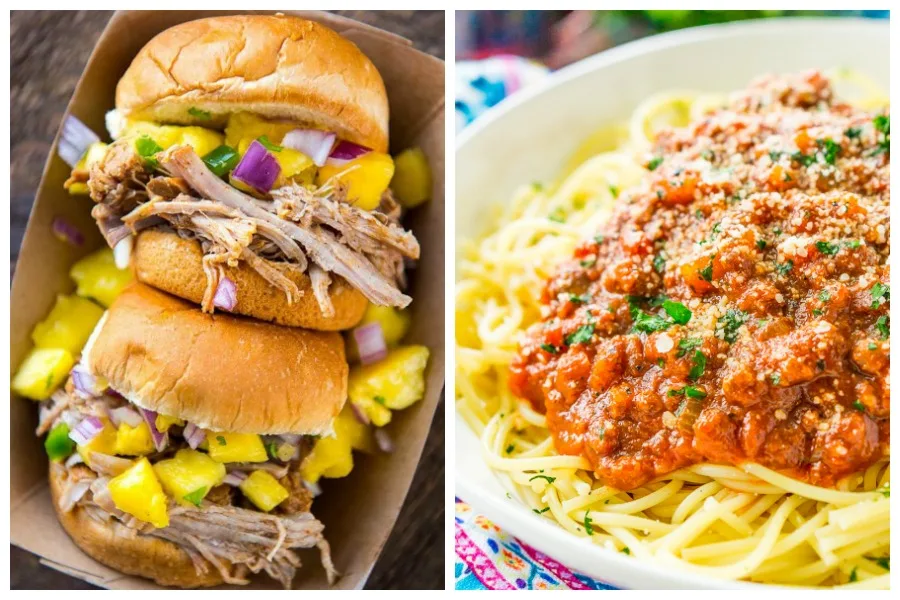 Weekly meal plan: 5 easy recipes from Slow Cooker BBQ at Slow Cooker Gourmet to Bolognese Sauce at Sugar and Soul