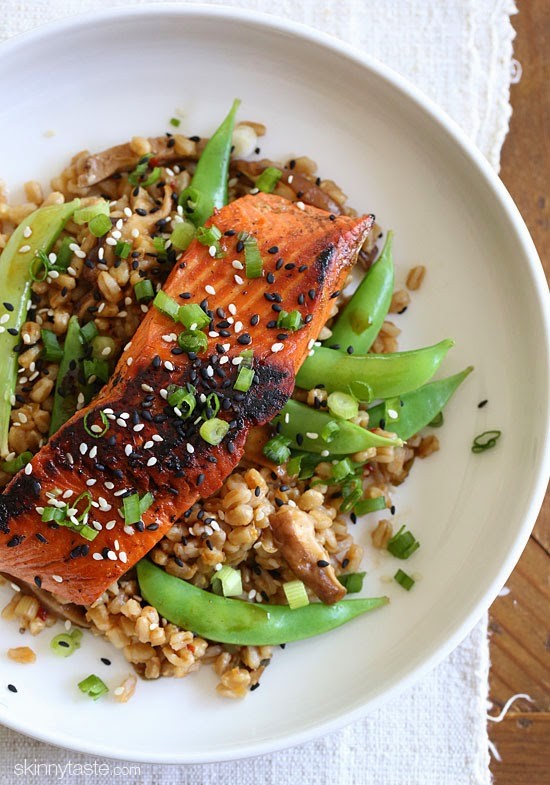 How to use Farro:  Asian Farro Medley with Salmon recipe from Skinny Taste.