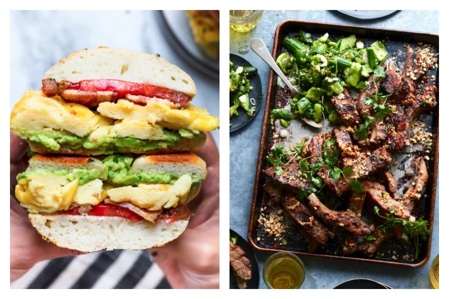 Weekly meal plan: 5 easy meals including breakfast sandwiches at Skinny Taste and Thai Baby Back Ribs at What's Gaby Cooking?