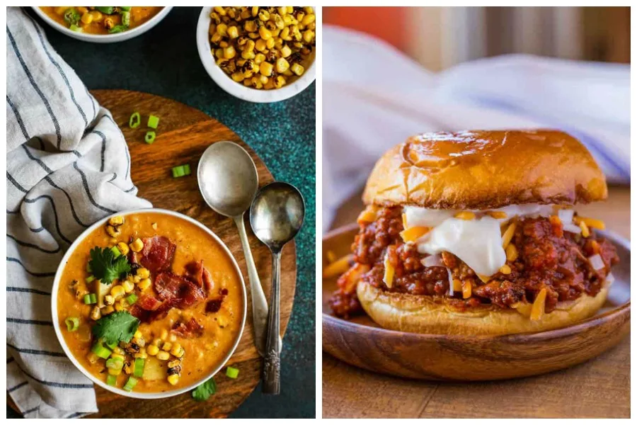 Weekly meal plan: Chipotle Pumpkin Corn Chowder at Melanie Makes and Sloppy Joes at Dinner then Dessert