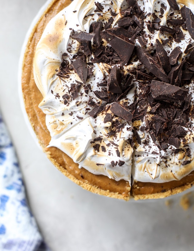Black Bottomed Pumpkin Pie with Marshmallow at How Sweet Eats