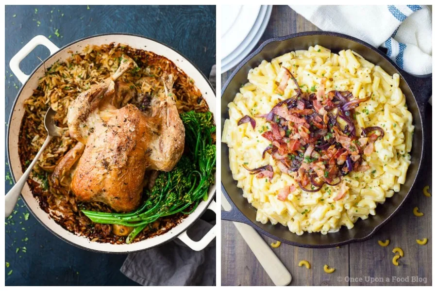 Weekly meal plan: Whole Roasted Chicken at Salted Mint and Mac & Cheese at Once Upon a Food Blog