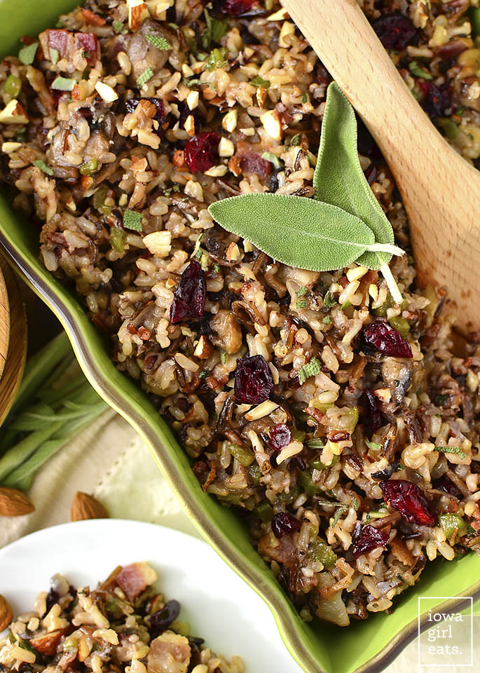 Dairy-free holiday side dishes: Best Ever Wild Rice Stuffing | Iowa Girl Eats