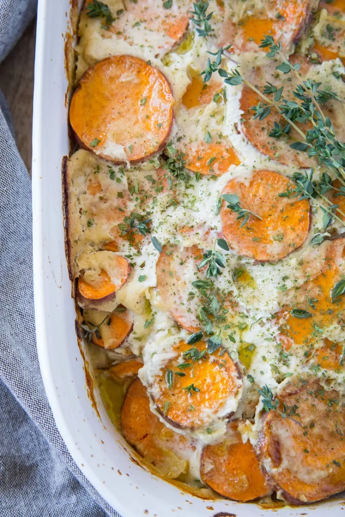 Dairy-free holiday side dishes: Scalloped Sweet Potatoes | The Roasted Root