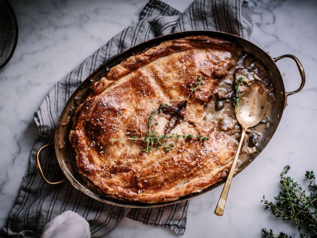 Mushroom, fennel and Camembert pot pie recipe from milk life for holiday entertaining (sponsor)