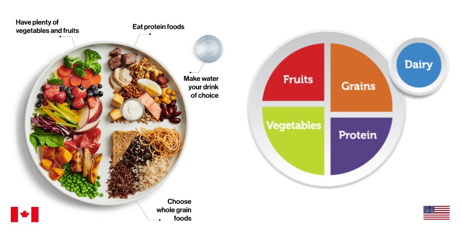 Canada's new food guide vs. the United States food plate