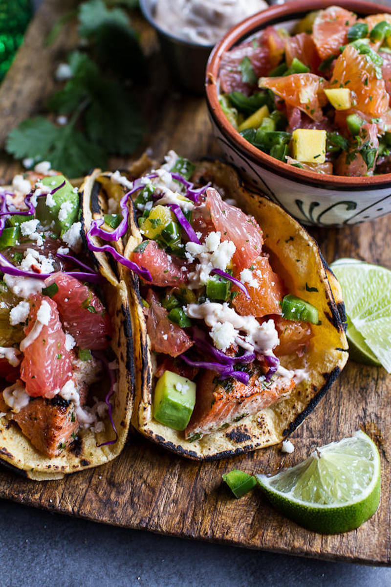 Grapefruit recipes: Citrus Fish Tacos at Halfbaked Harvest