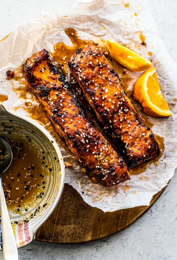 Grapefruit recipes: Caramelized Orange Ginger Air Fryer Salmon at Killing Thyme