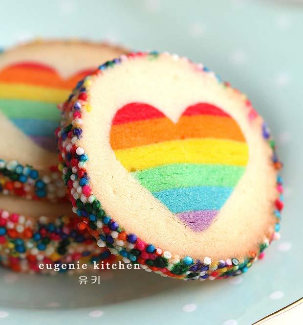 Cool Valentine's Cookies for teens: Hidden rainbow heart cookies by Eugenie Kitchen