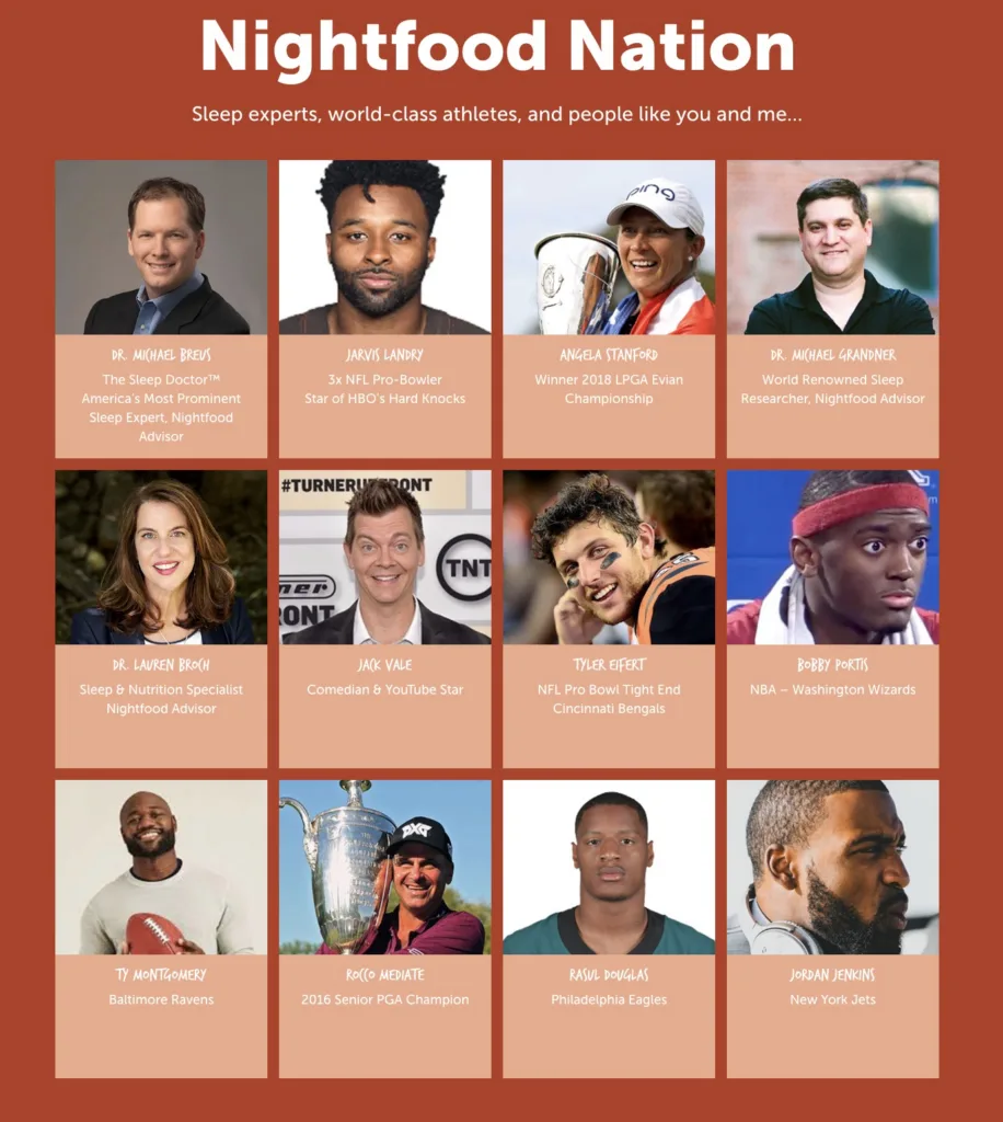 The Nightfood Ice Cream brand ambassadors: Who knew so many NFL players had trouble with sleep?