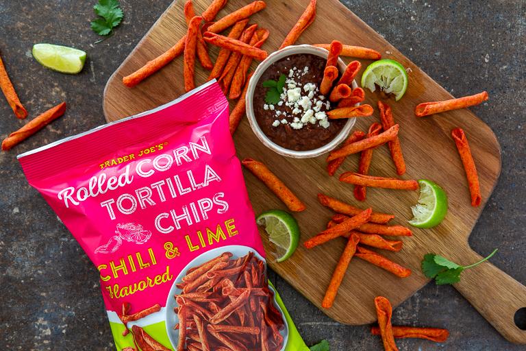 Best Trader Joe's low-sugar snacks: Chili & Lime Flavored Rolled Corn Tortilla Chips 
