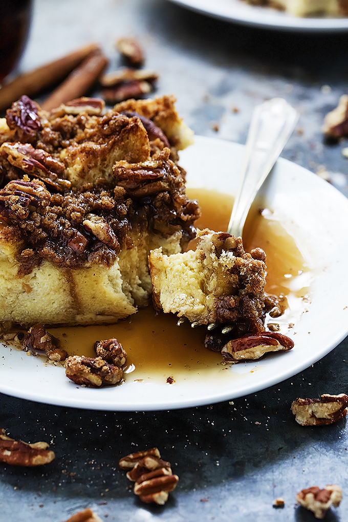 Make-ahead Easter brunch recipes: Overnight pecan cinnamon French toast casserole at Creme de la Crumb