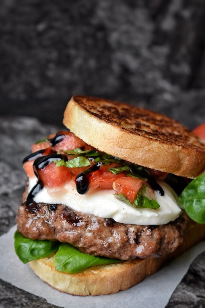 Grilling meal plan ideas: Bruschetta Burgers at Dance Around the Kitchen