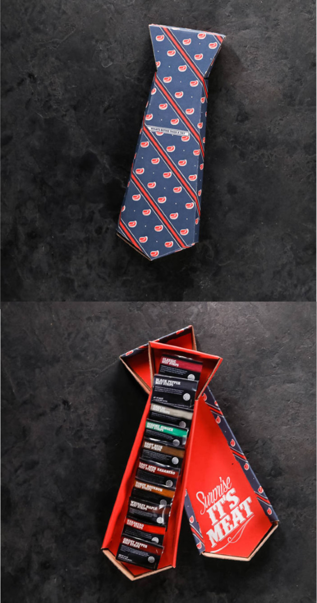 Father's Day gourmet gift: A box of jerky in a "tie" box from Man Crates