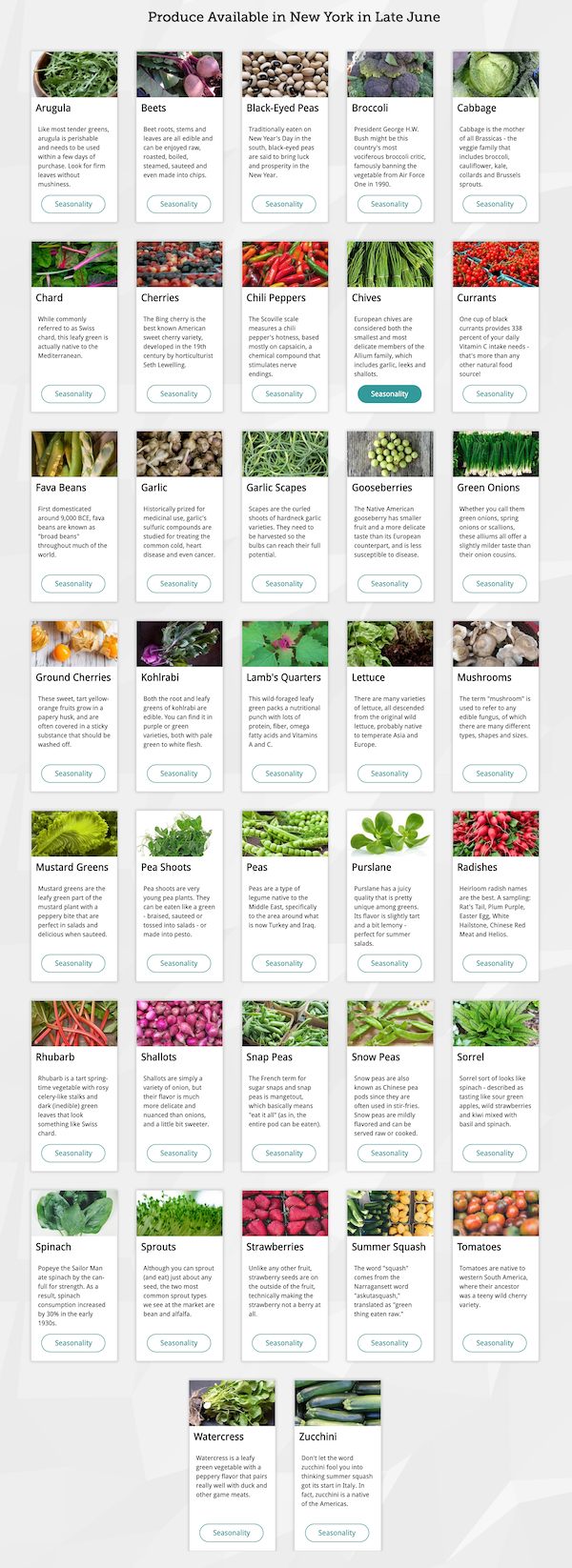 New York produce in season in June via the Seasonal Food Guide