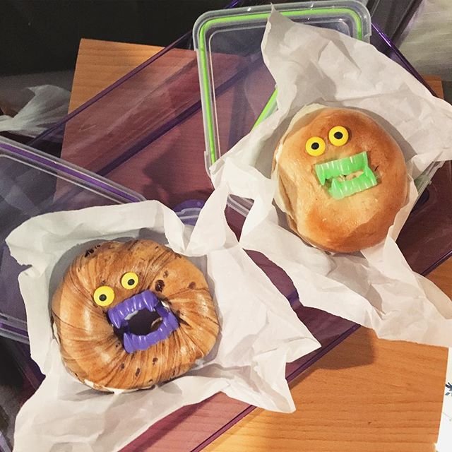 Easy Halloween treats on Instagram: Halloween bagel snacks by Cool Mom Eats