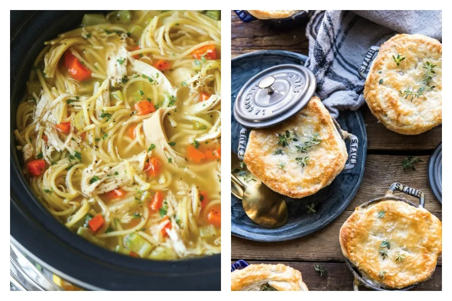 Weekly Meal Plan: Chicken Noodle Soup at Damn Delicious and Pot Pies at Halfbaked Harvest