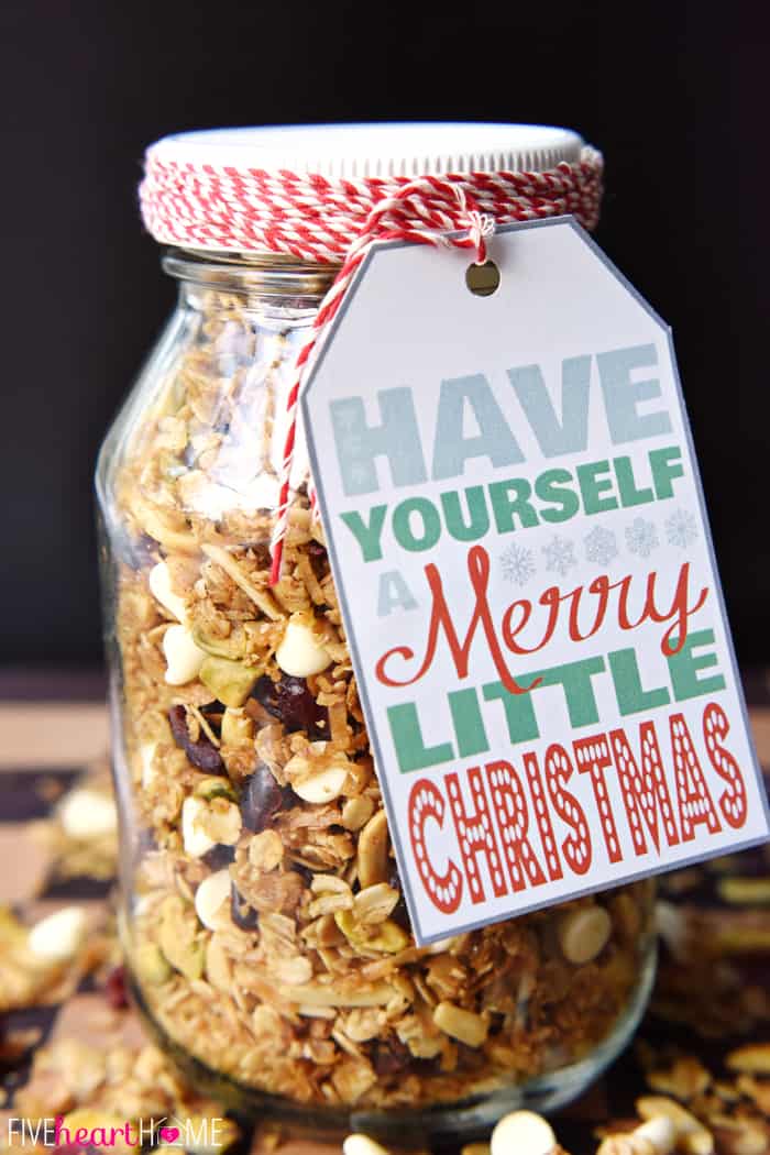 Gingerbread granola mason jar gift from Five Heart Home