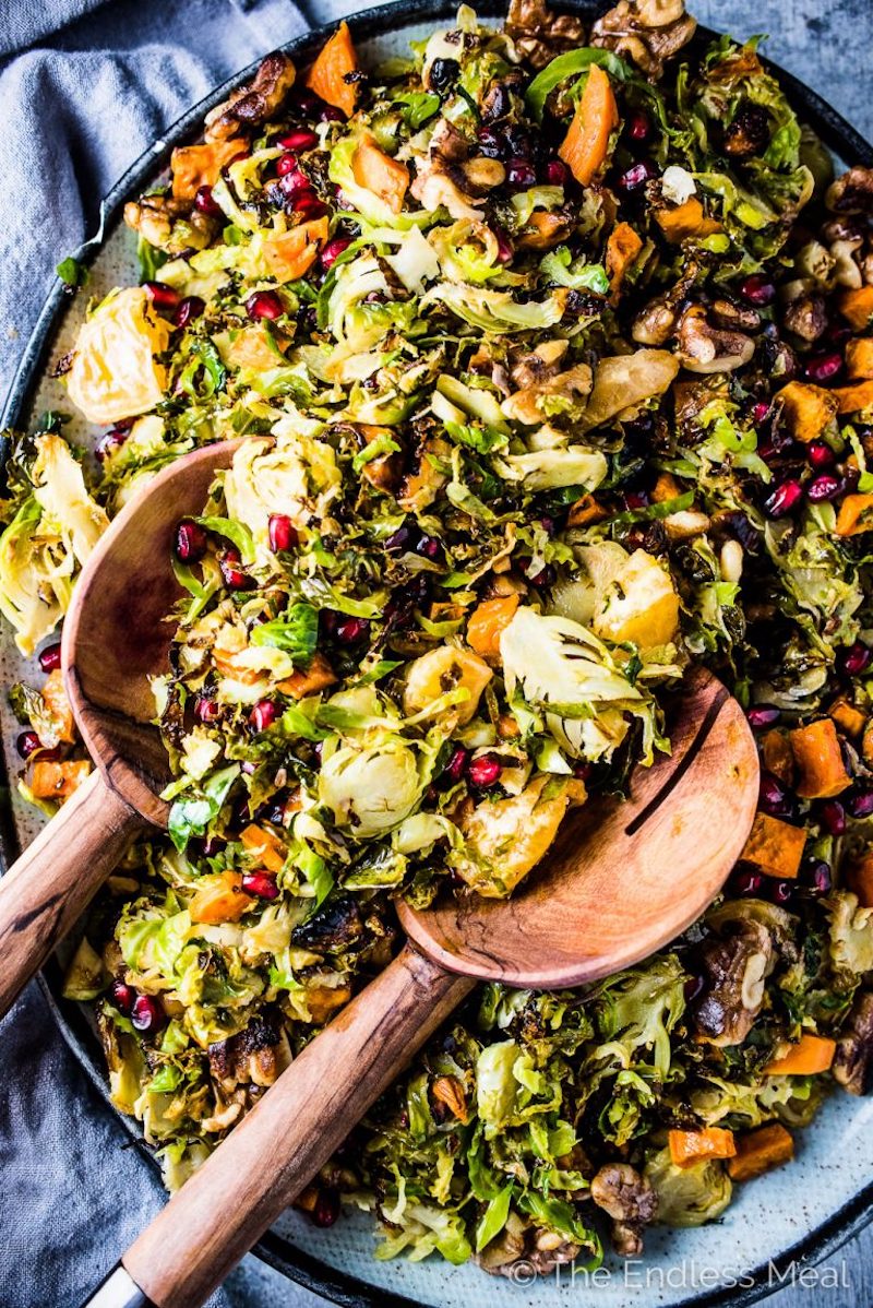 Vegetarian Thanksgiving recipes: Shaved Brussels Sprout Salad at The Endless Meal