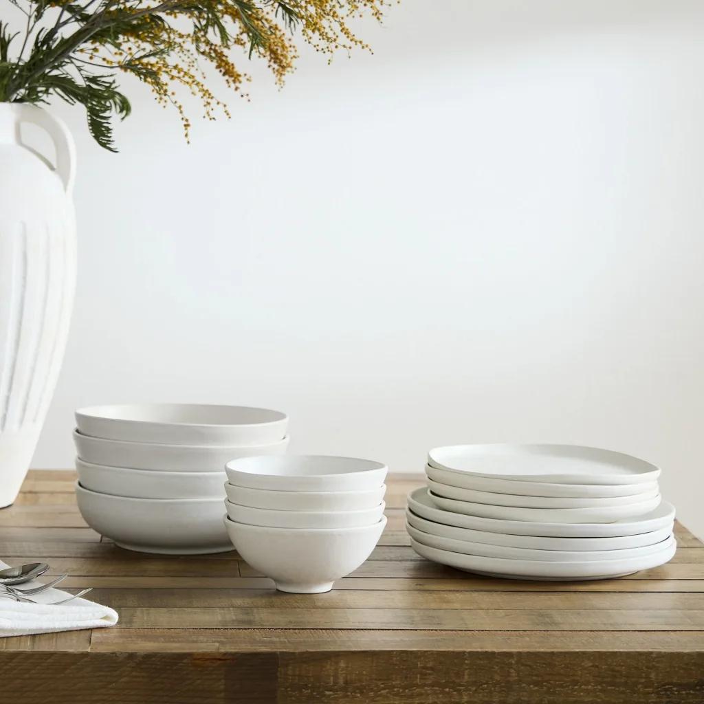 Thanksgiving dinner dishes: Simple white stoneware can be used all year, and makes the food the star!
