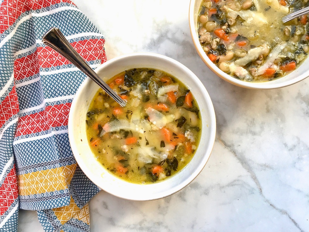 Make-ahead Sausage, White Bean Stew make a wonderful holiday dinner for a crowd: © Jane Sweeney Cool Mom Eats 