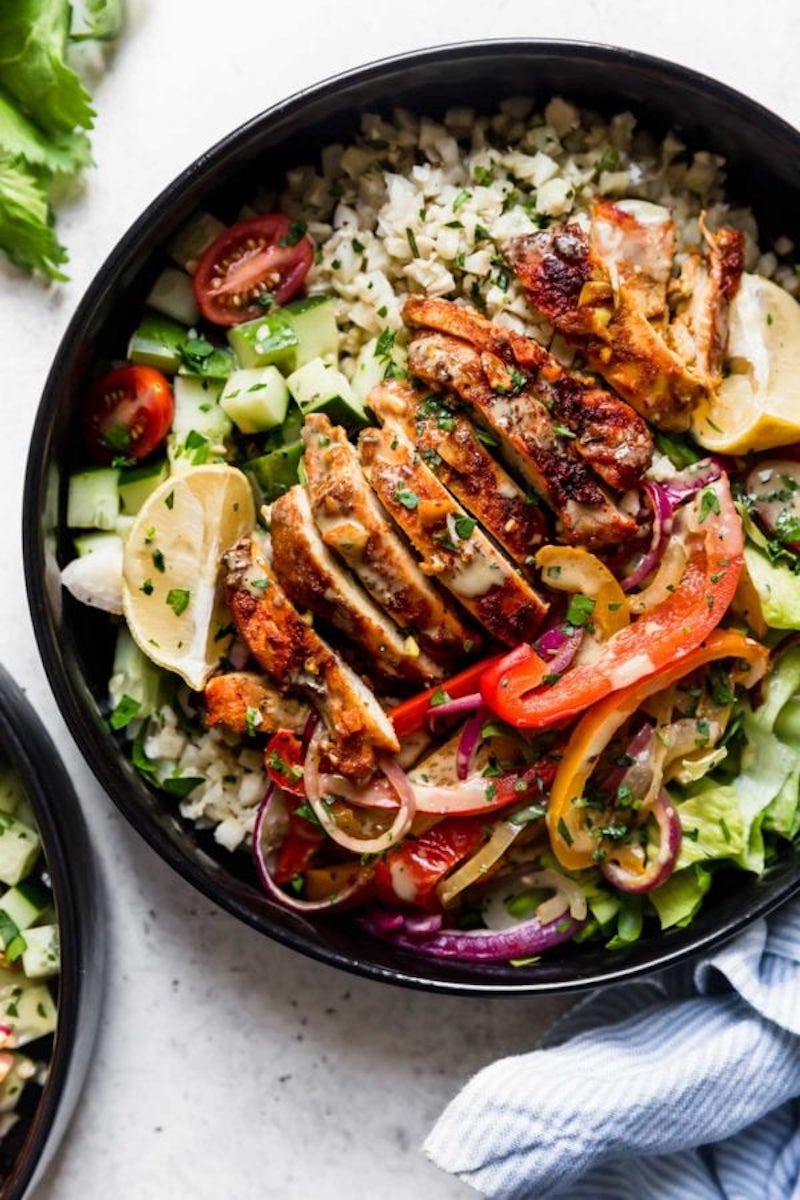 Weekly meal plan: Sheet Pan Chicken Shawarma Bowls at The Real Food Dietitians