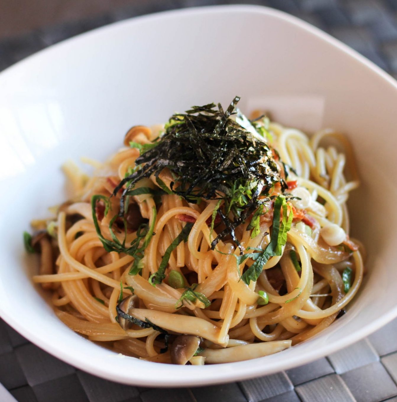 Itameshi Japanese food: Bacon & Mushroom spaghetti from Japanese Cooking 101 Itameshi Japanese food: Bacon & Mushroom spaghetti from Japanese Cooking 101