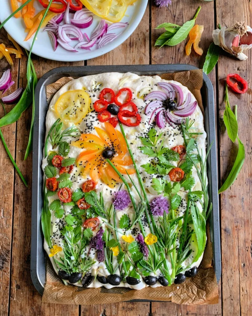 Create a beautiful focaccia garden for Easter like this one from Lavender and Lovage 
