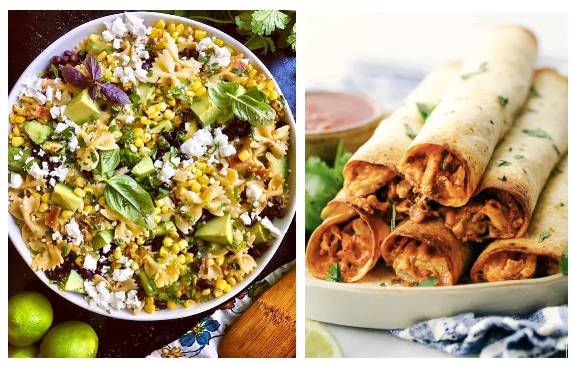 WeeklyMealPlan_CoolMomEats_MexicanStreetCornPastaSalad_DianneMorrisey_ChickenCreamCheeseTaquitos_TheRecipeCritic