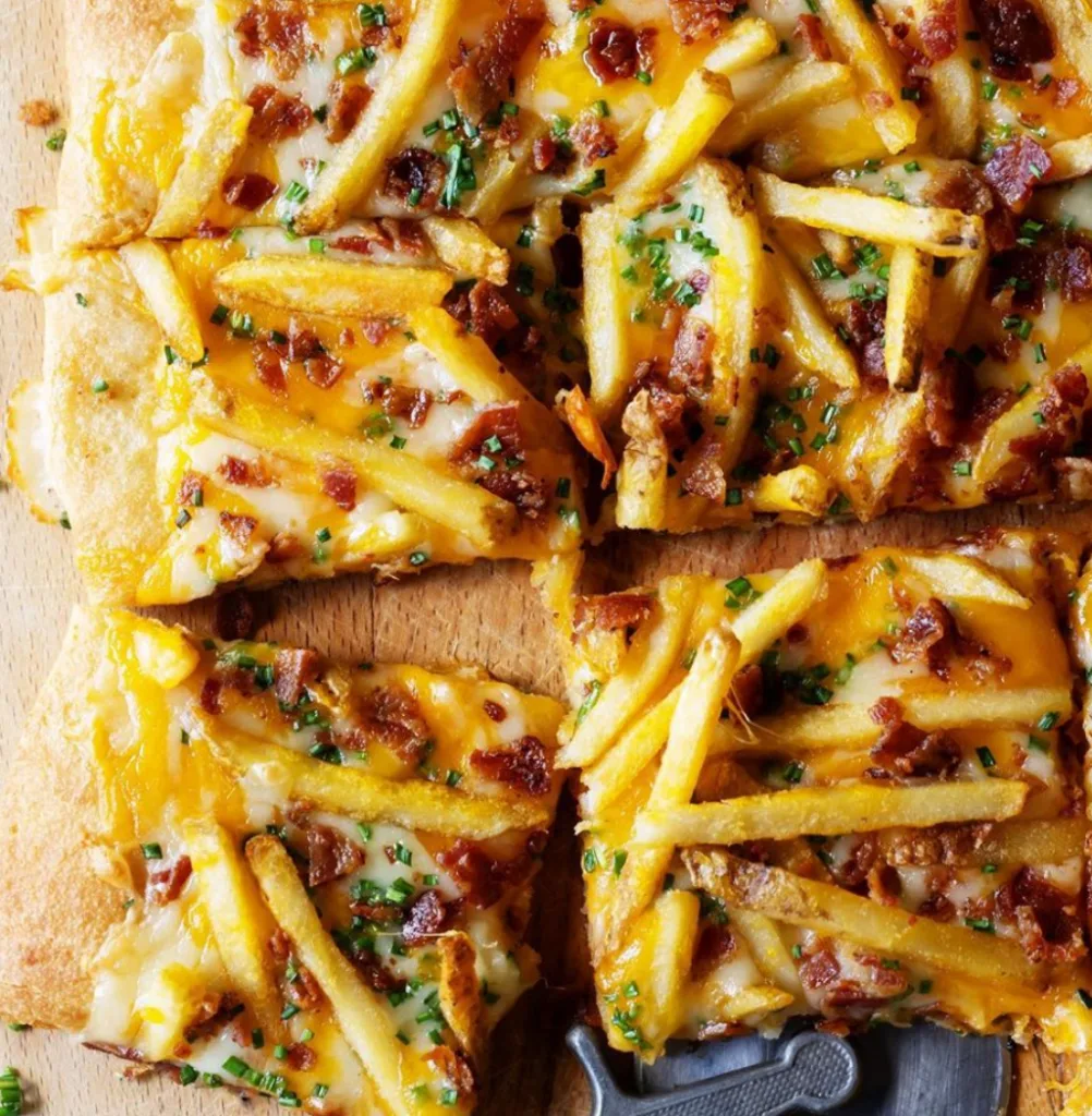 French Fry and Bacon Pizza is a fun way to change up DIY Pizza night (and so good!) via Real Food by Dad | 5 fantastic dinner recipes that offer twists on the same-old at Cool Mom Eats French Fry and Bacon Pizza is a fun way to change up DIY Pizza night (and so good!) via Real Food by Dad | 5 fantastic dinner recipes that offer twists on the same-old at Cool Mom Eats