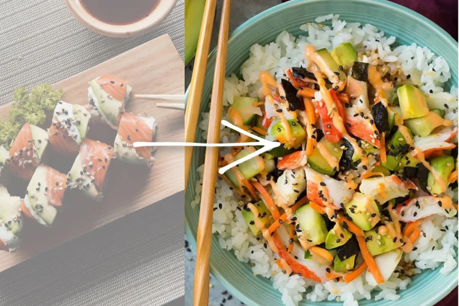 Weekly meal plan: 5 twists on dinner recipe staples, like this deconstructed California roll salad!
